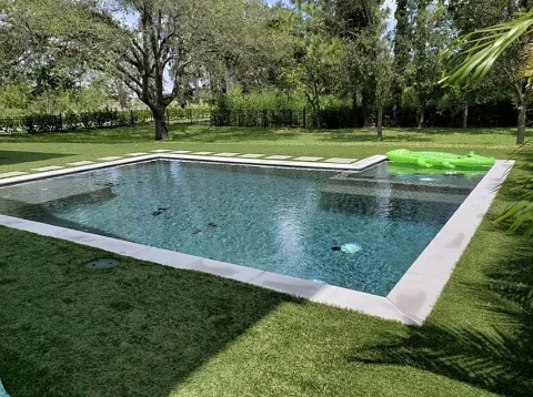 Rectangular pool beside a lawn