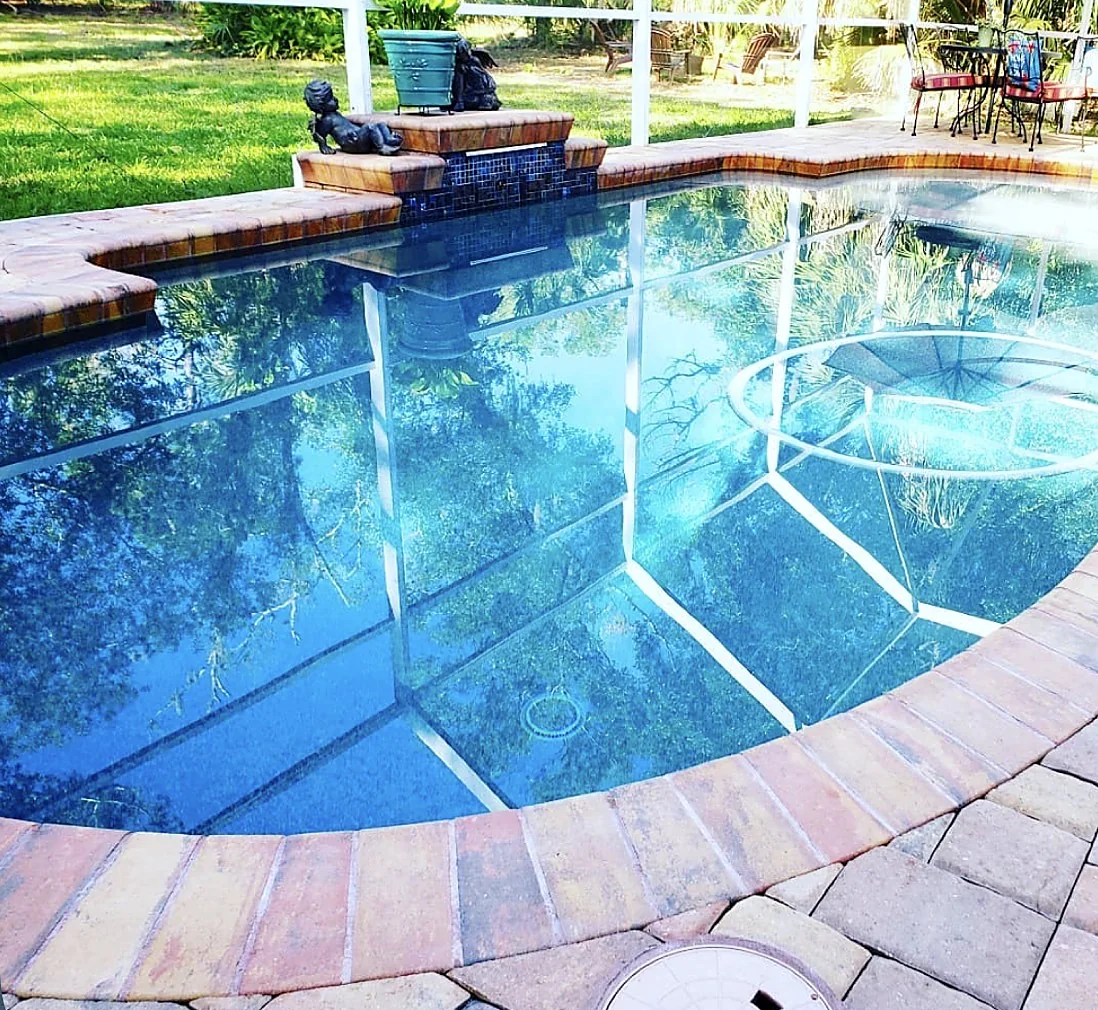 Screened lanai pool clear enough to mirror the enclosure